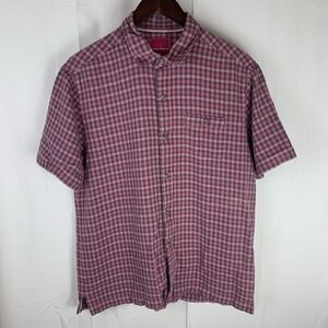 Tommy Bahama 100% Silk Plaid Pink Short Sleeve Shirt Mens Size Large